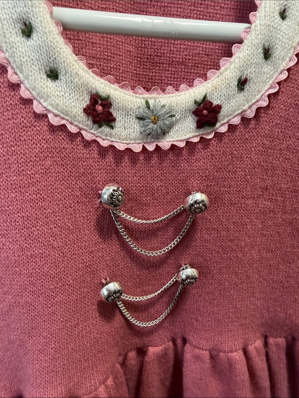 Girls Pink Sleeveless Knit Dress with Cream Scallop Trim - Picture 2 of 8
